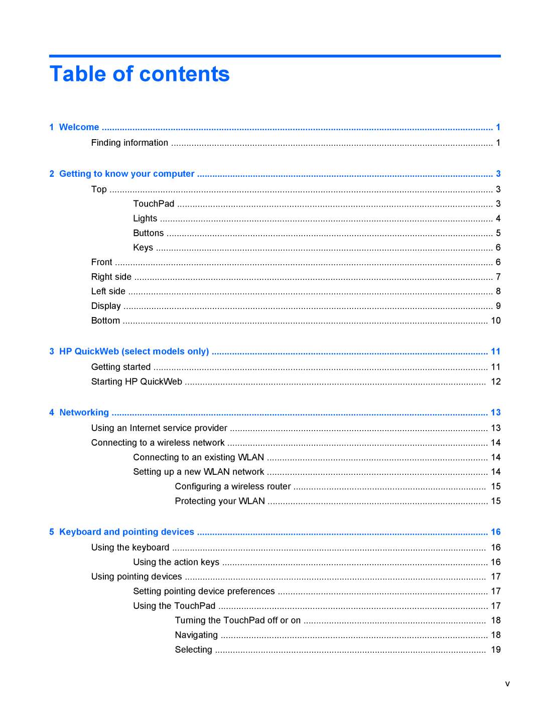 HP g6-1c62us manual Table of contents 