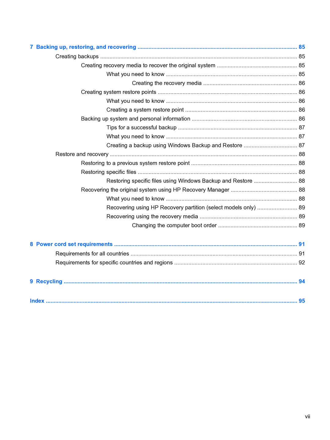 HP g6-2111us manual Vii 