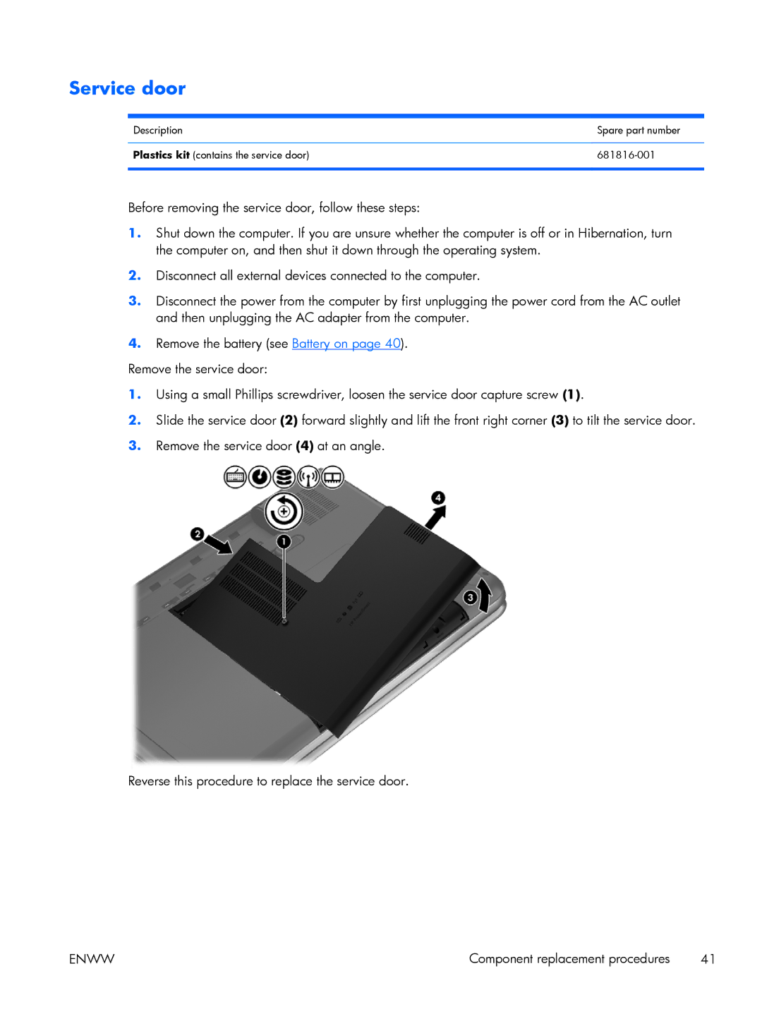 HP G6-2249wm C2N47UARABA, g6 C2N47UARABA manual Service door 