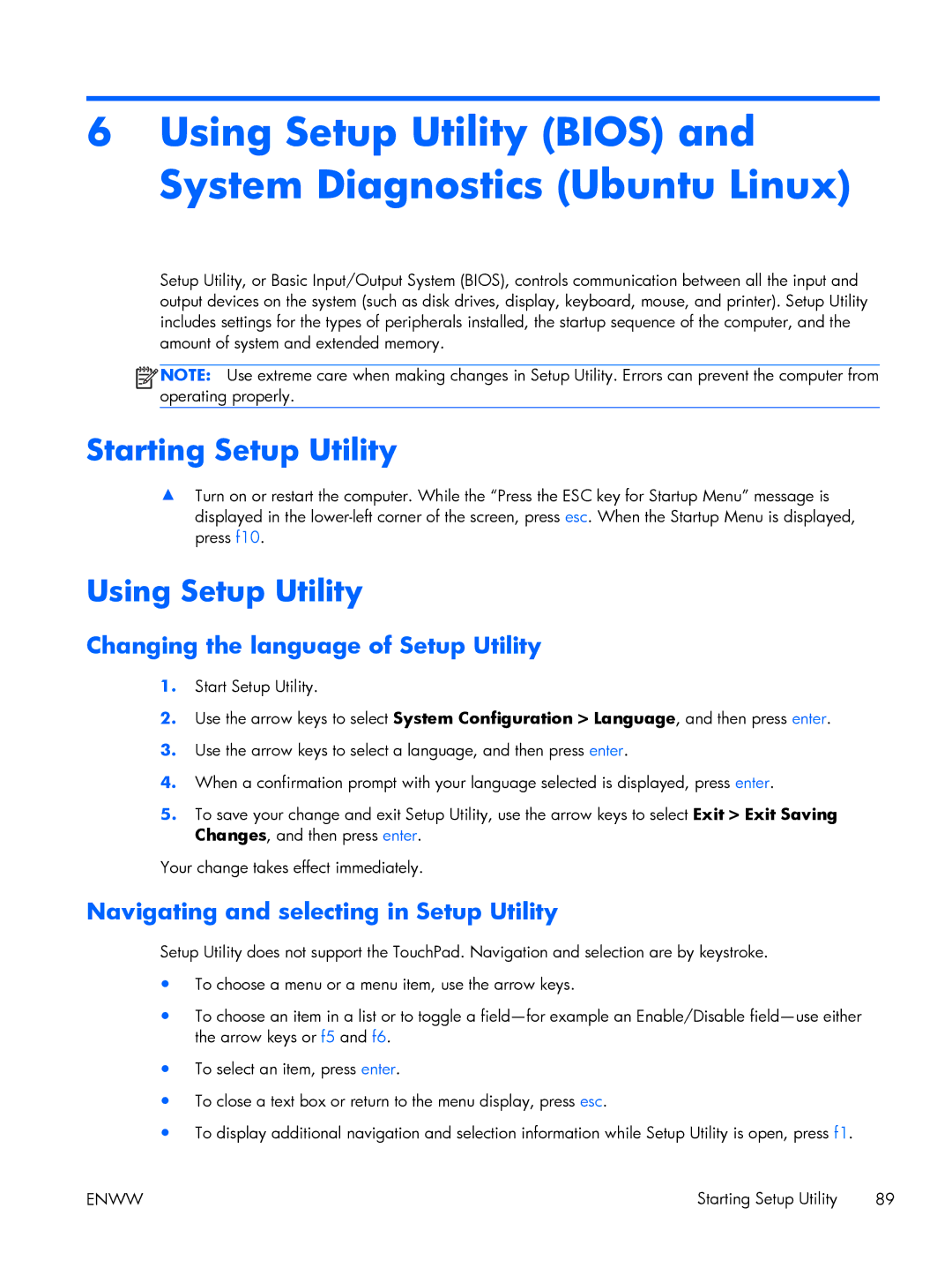 HP g6 C2N47UA, G6-2249wm C2N47UARABA Starting Setup Utility, Using Setup Utility, Changing the language of Setup Utility 