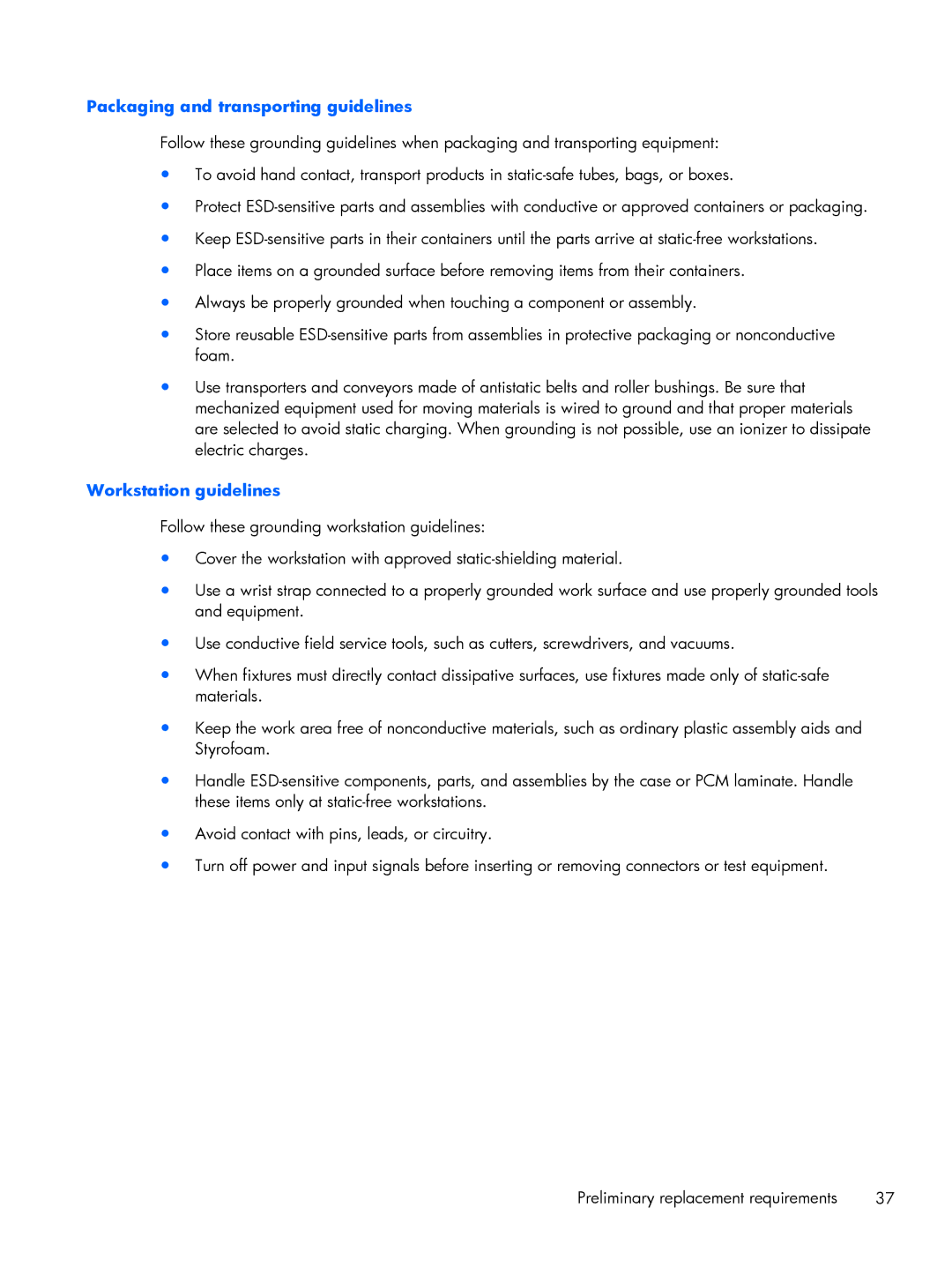 HP G6 B9P54UA manual Packaging and transporting guidelines 