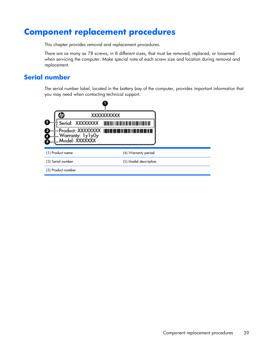 HP G6 B9P54UA manual Component replacement procedures, Serial number 