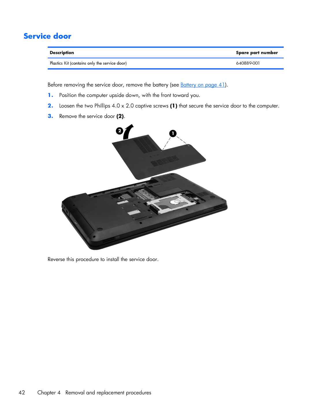 HP G6 B9P54UA manual Service door 