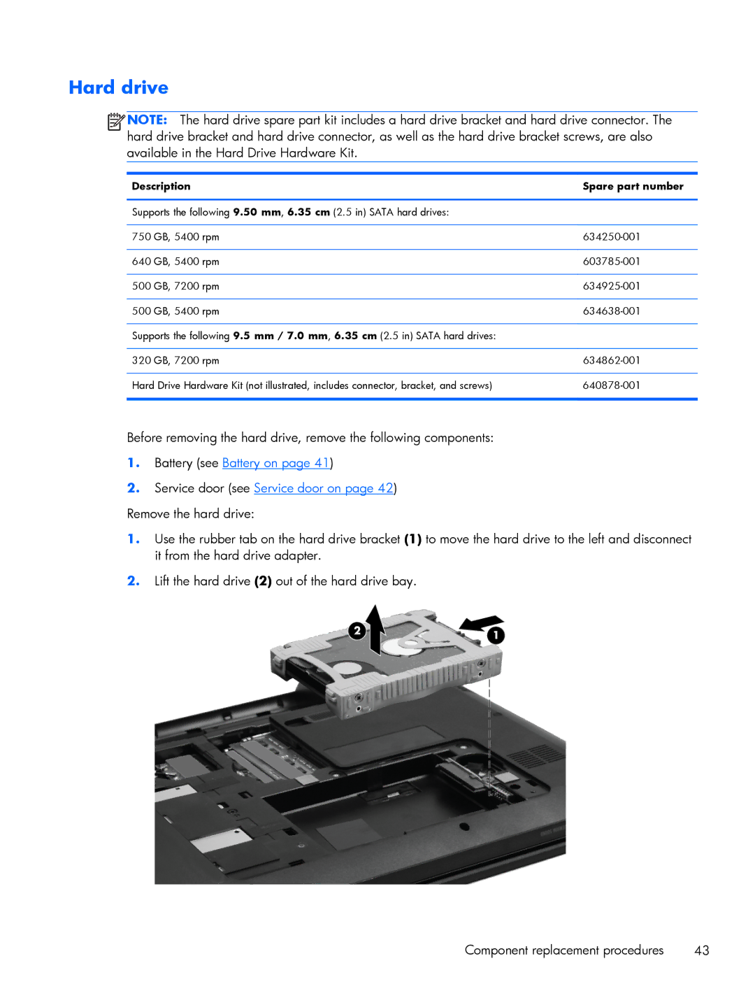 HP G6 B9P54UA manual Hard drive 