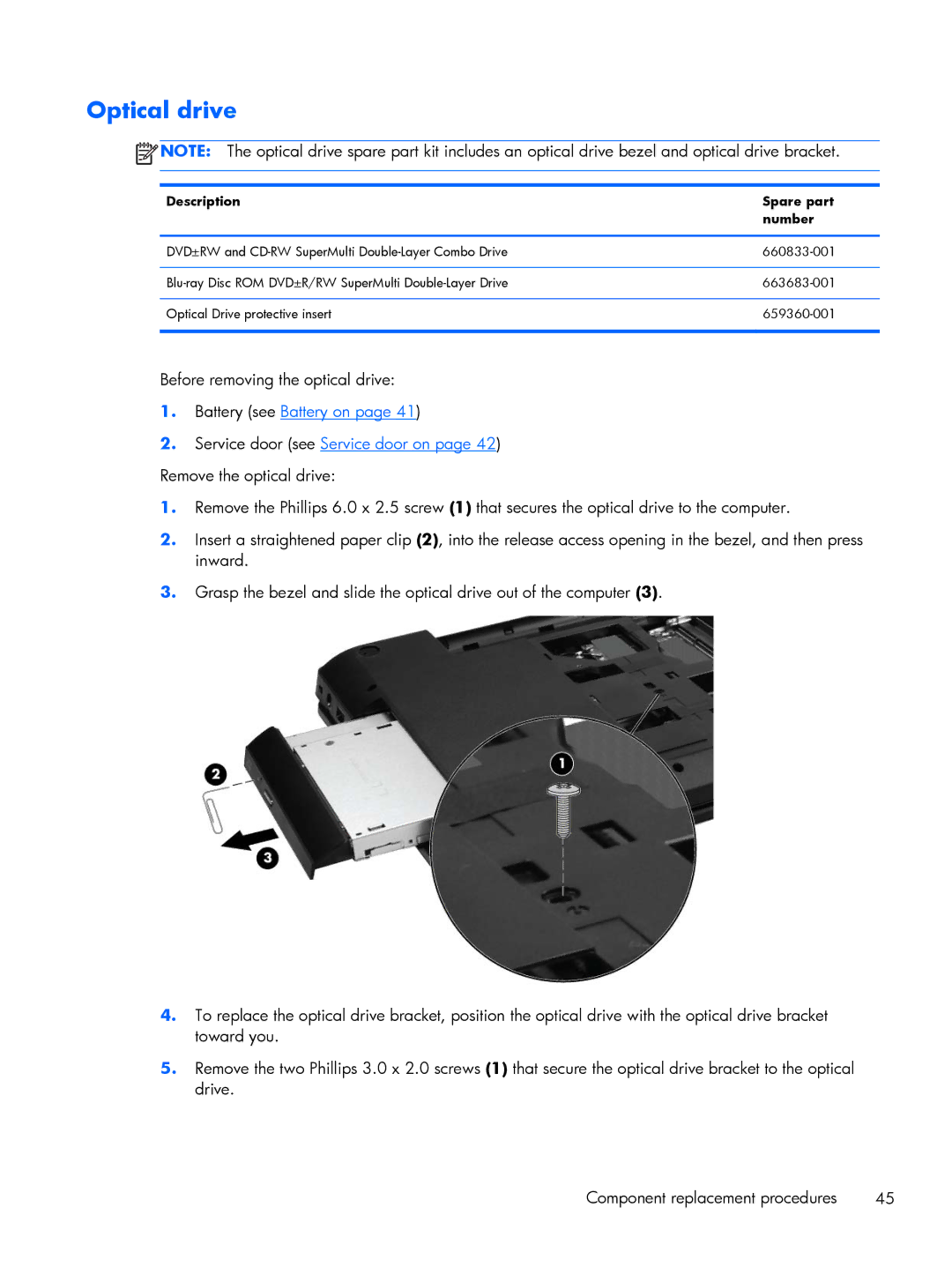 HP G6 B9P54UA manual Optical drive 