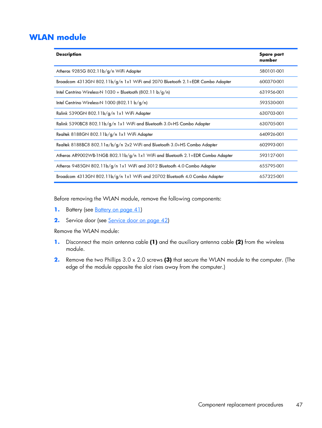 HP G6 B9P54UA manual Wlan module 