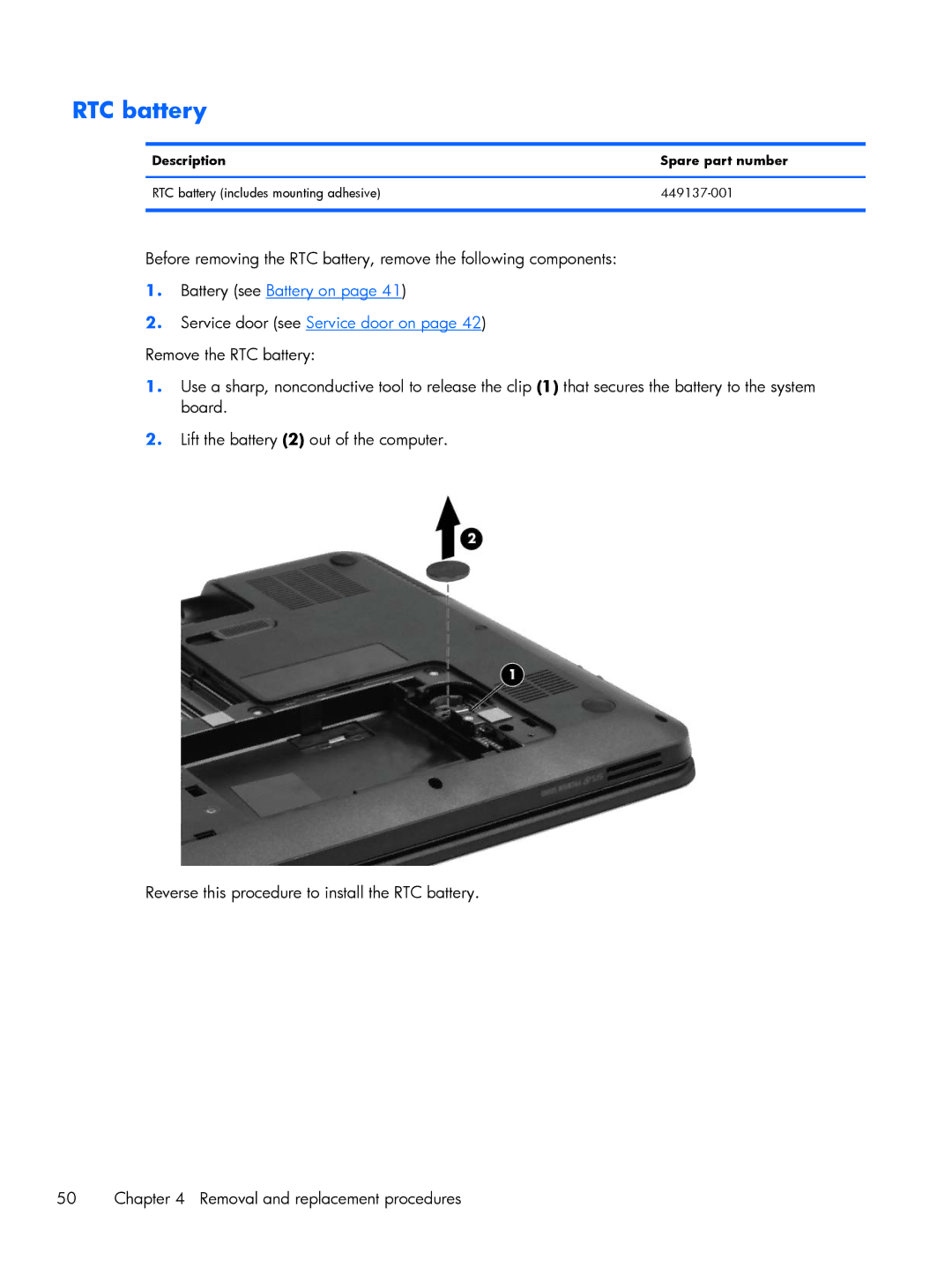 HP G6 B9P54UA manual RTC battery 