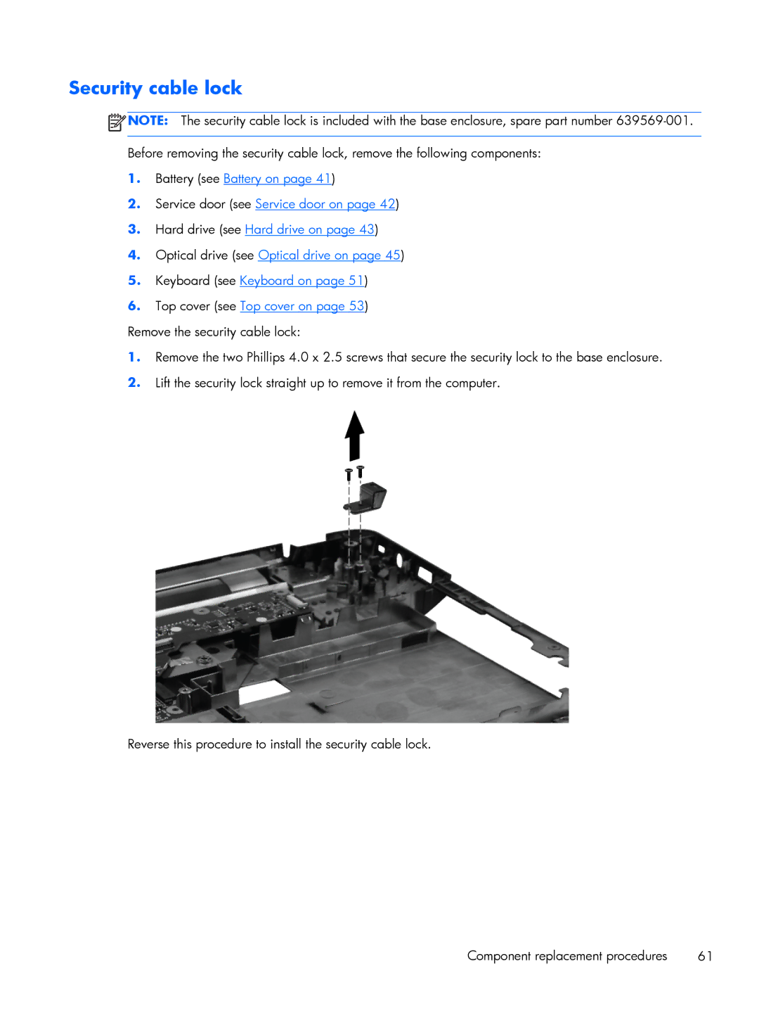 HP G6 B9P54UA manual Security cable lock 