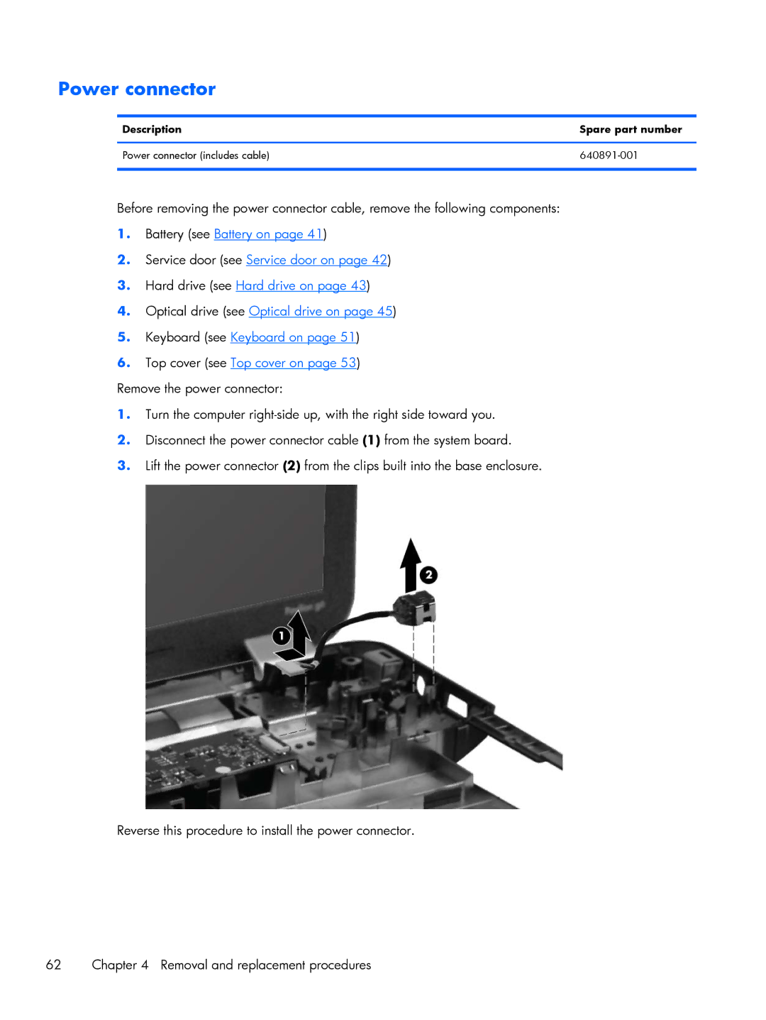 HP G6 B9P54UA manual Power connector 