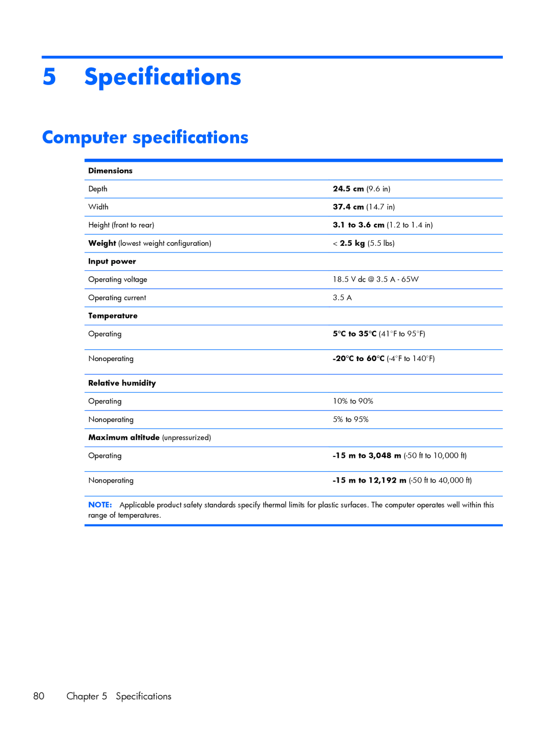 HP G6 B9P54UA manual Specifications, Computer specifications 