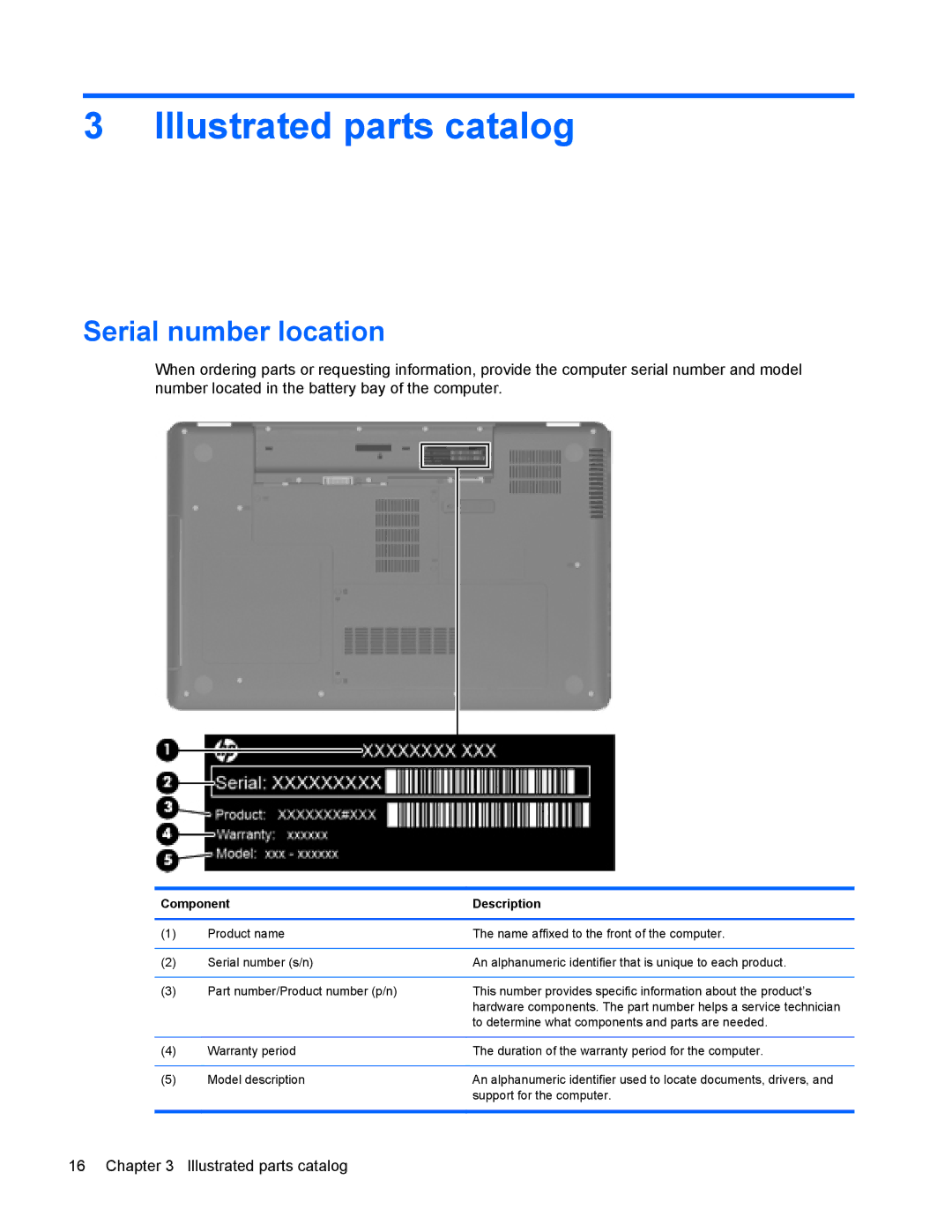 HP G6 manual Illustrated parts catalog, Serial number location 