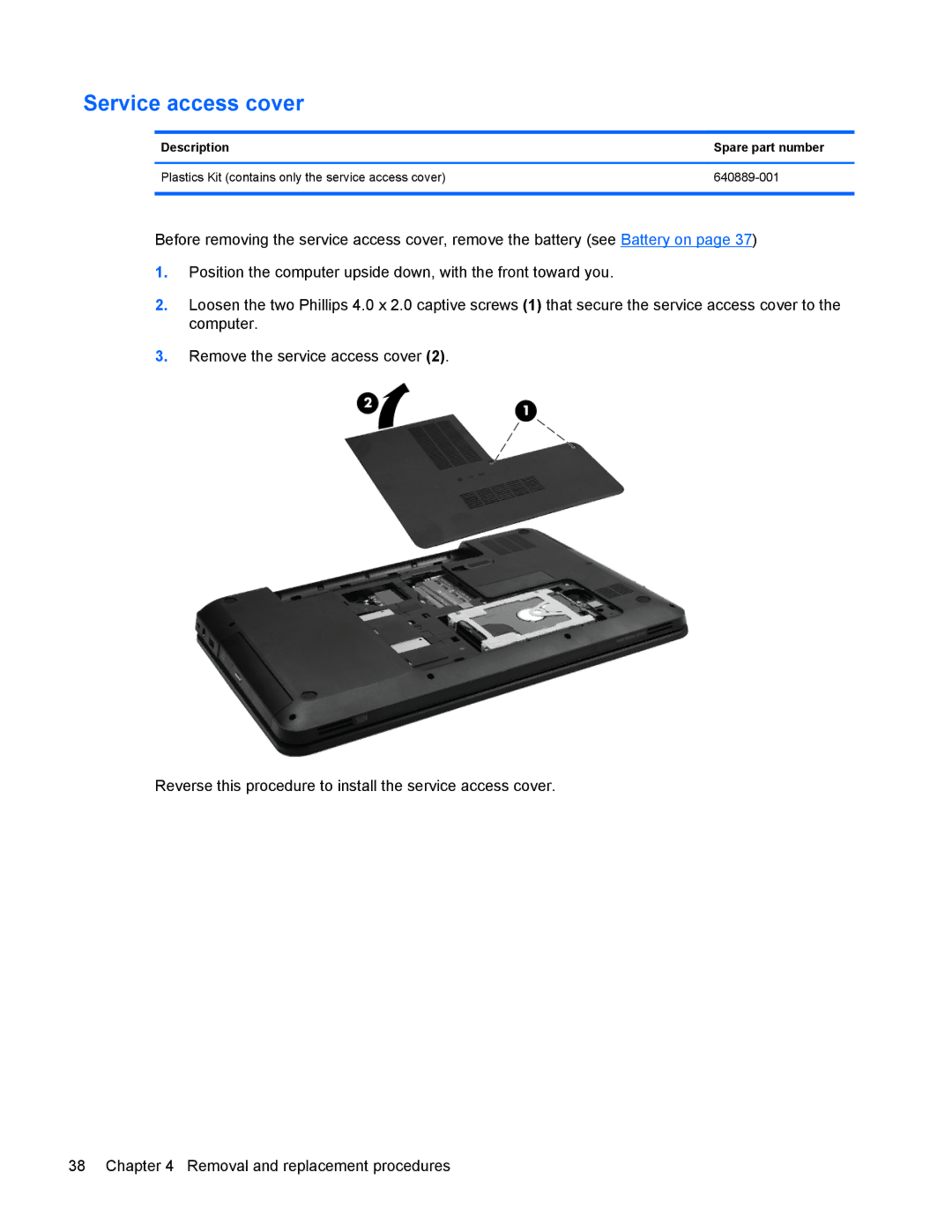 HP G6 manual Service access cover 