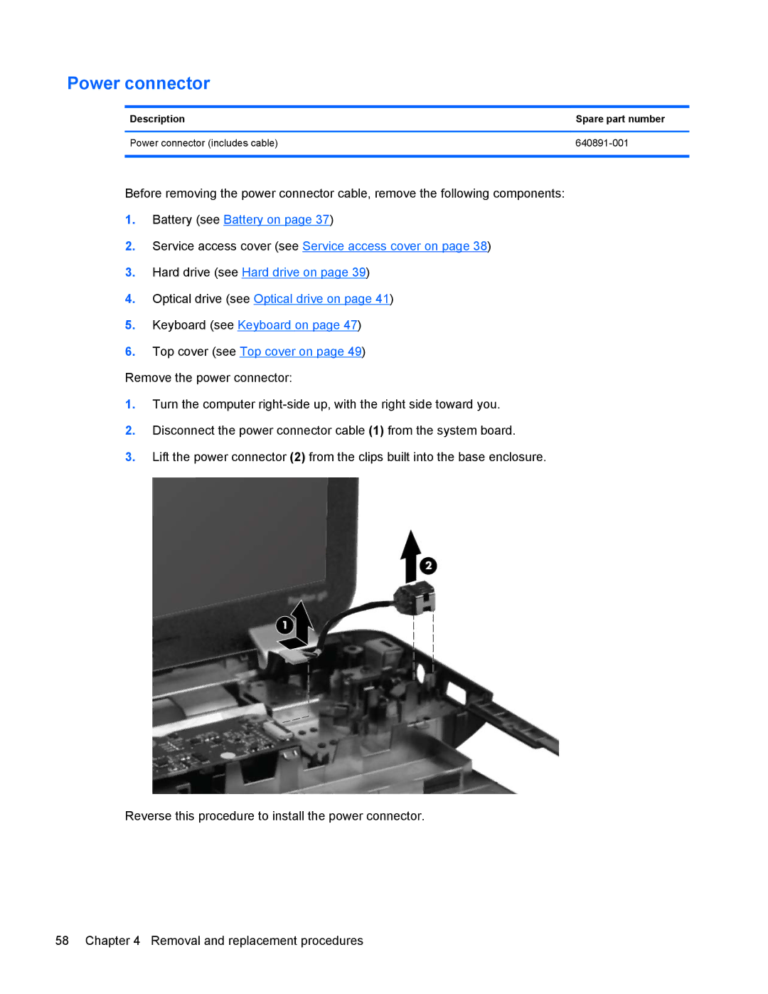 HP G6 manual Power connector 