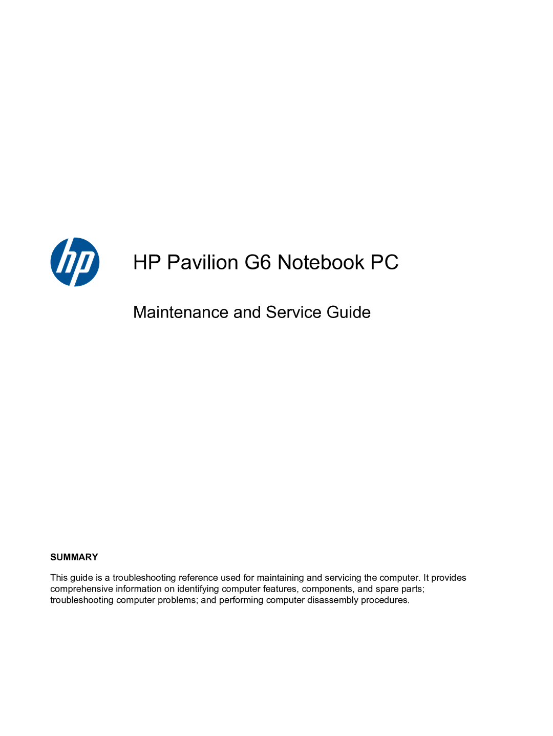 HP manual HP Pavilion G6 Notebook PC 