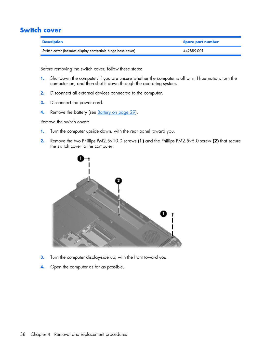 HP G6000 manual Switch cover 