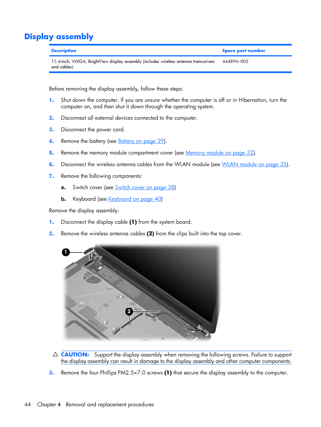 HP G6000 manual Display assembly, Description Spare part number 