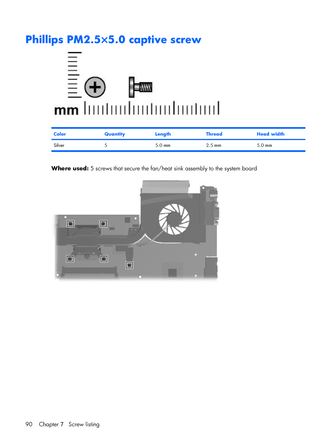 HP G6000 manual Phillips PM2.5×5.0 captive screw 