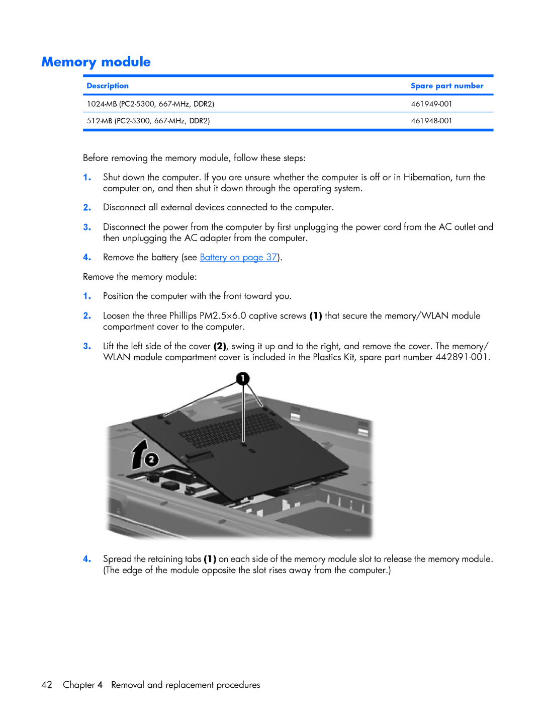 HP G6000 manual Memory module 