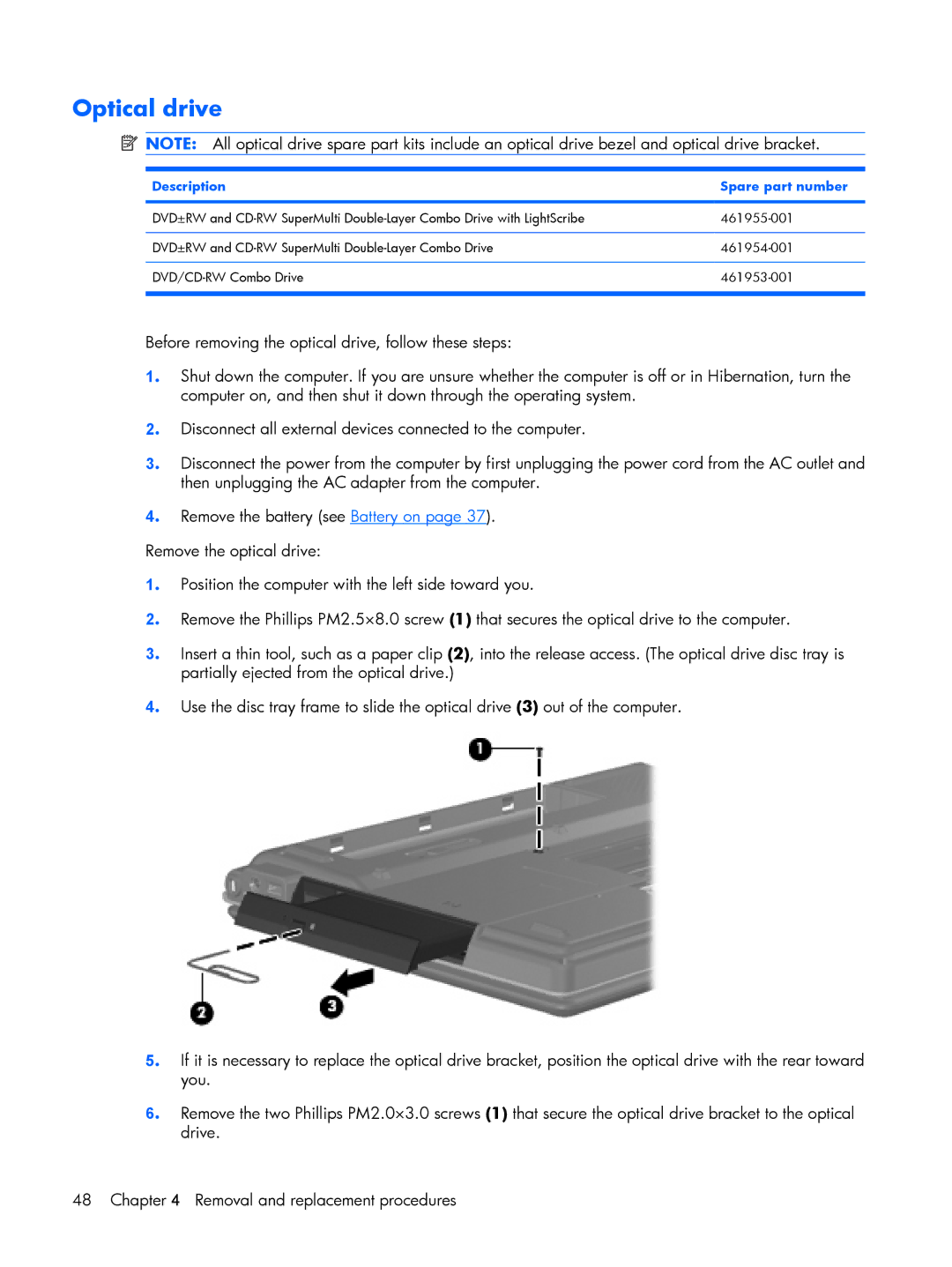 HP G6000 manual Optical drive 