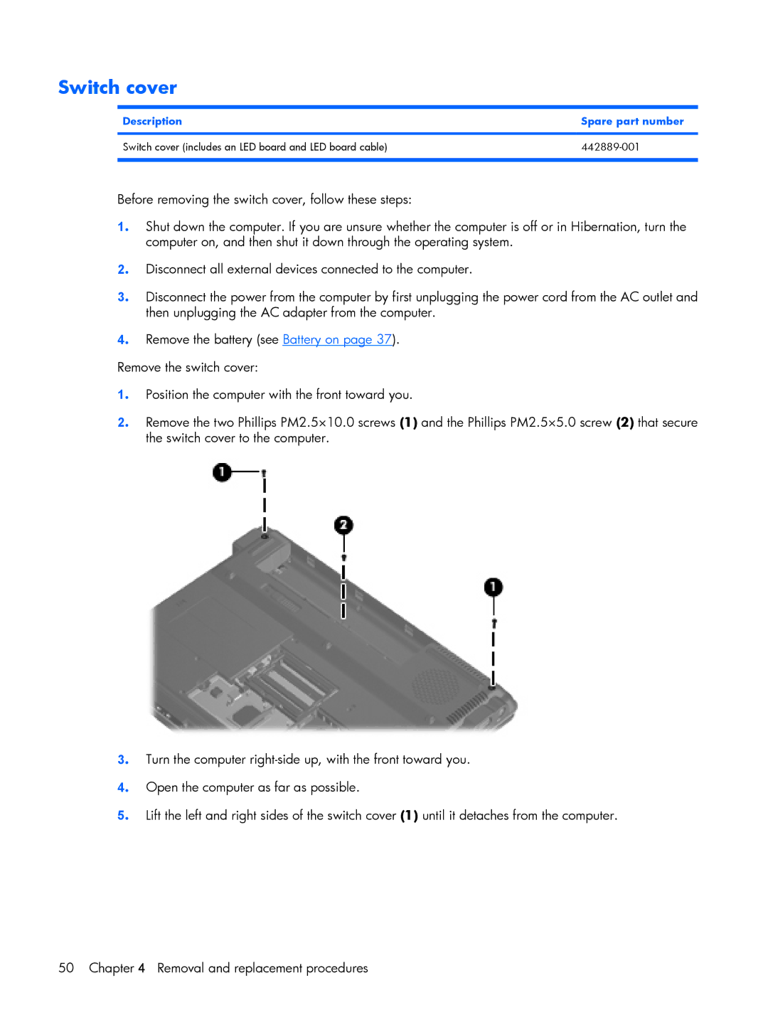 HP G6000 manual Switch cover 