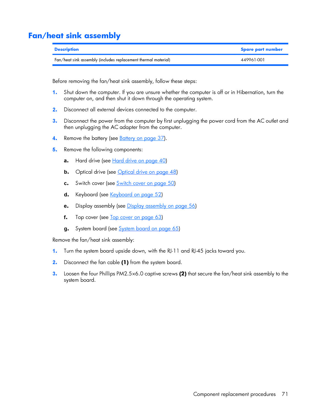 HP G6000 manual Fan/heat sink assembly 