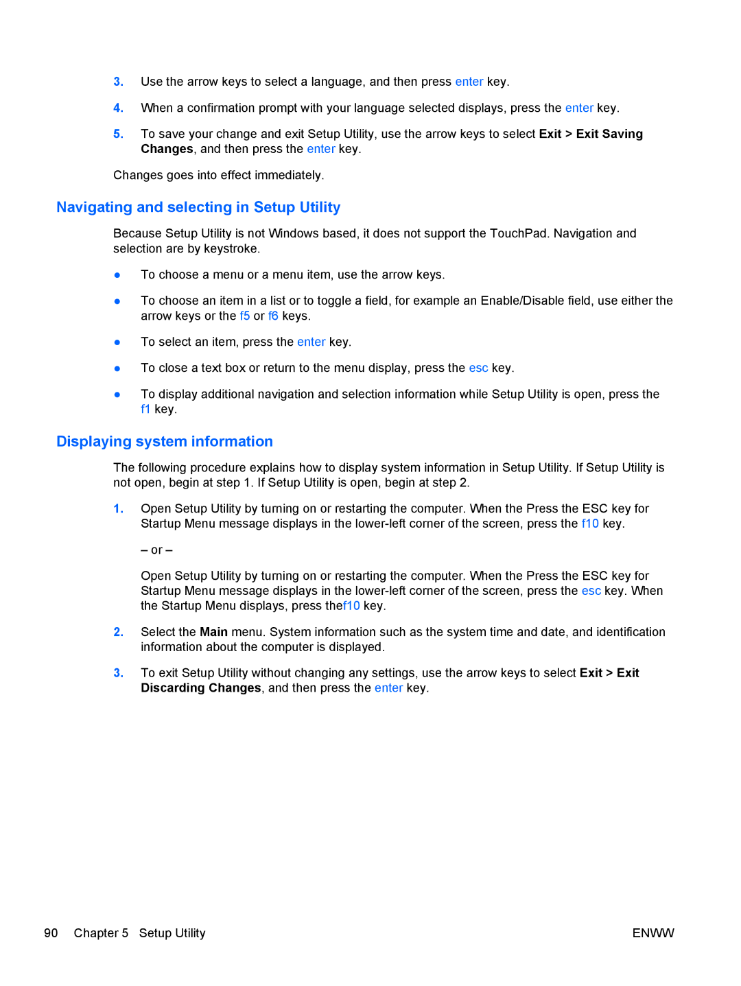 HP G62-222US, CQ62 manual Navigating and selecting in Setup Utility, Displaying system information 