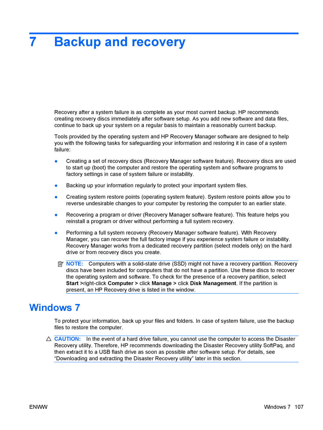 HP G62-222US, CQ62 manual Backup and recovery, Windows 