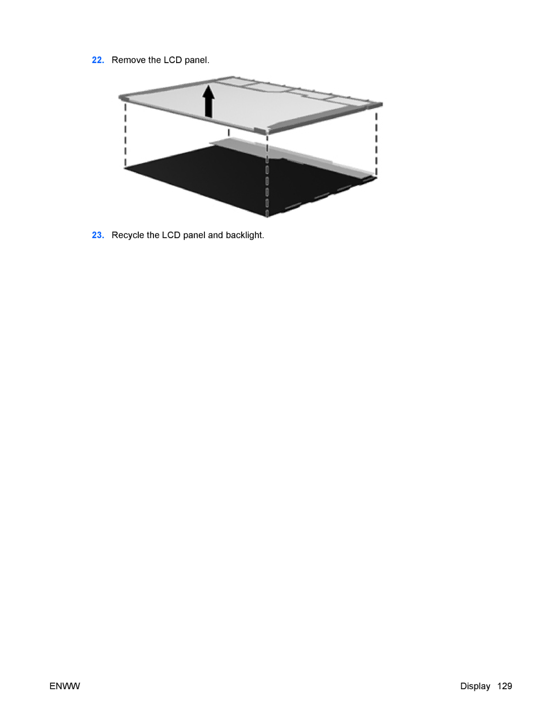 HP G62-222US, CQ62 manual Remove the LCD panel Recycle the LCD panel and backlight 