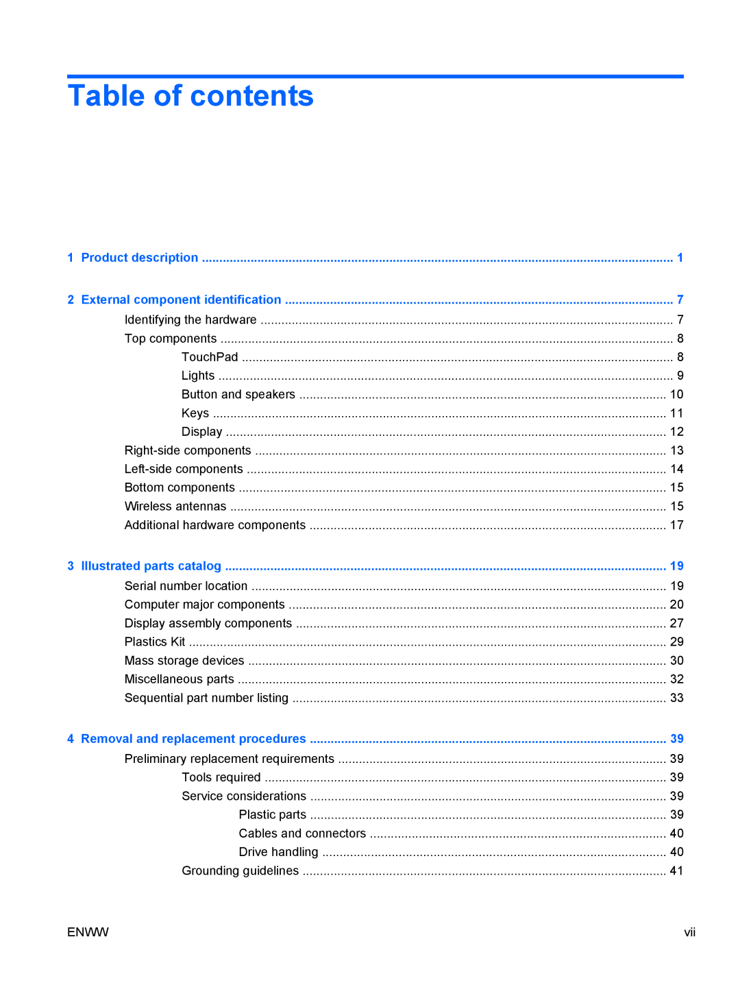 HP G62-222US, CQ62 manual Table of contents 