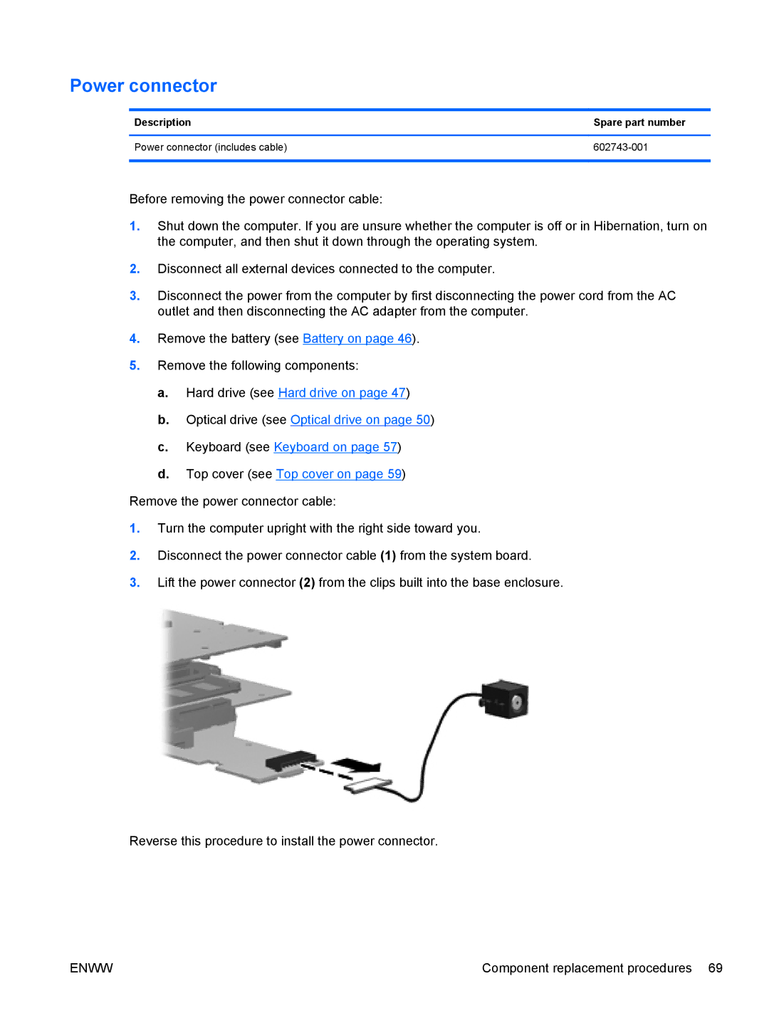 HP G62-222US, CQ62 manual Power connector 