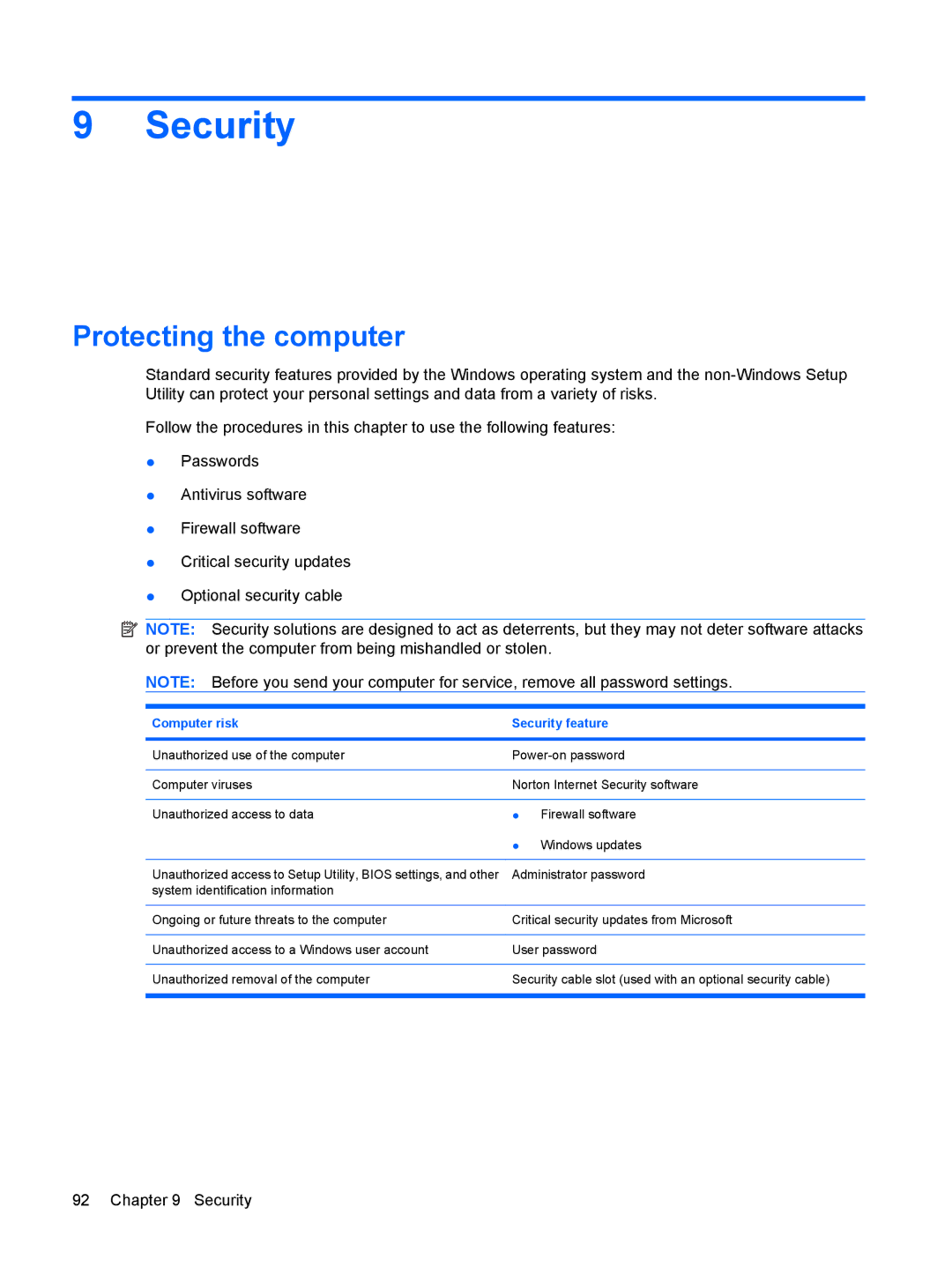 HP G72-B66US manual Security, Protecting the computer 