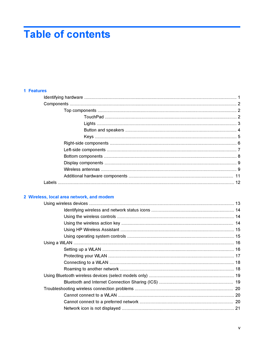 HP G72-B66US manual Table of contents 