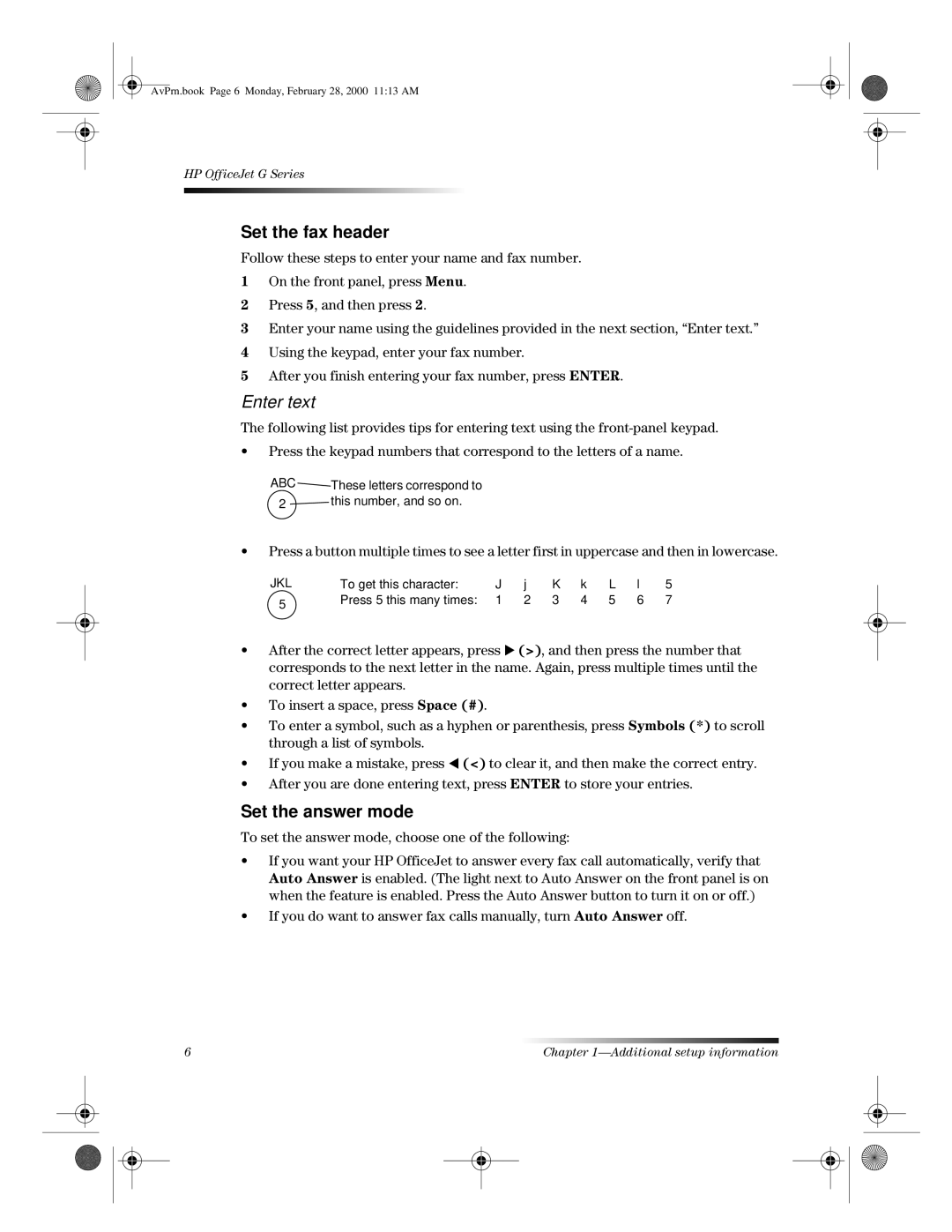 HP g85xi, g95, g55xi manual Set the fax header, Set the answer mode 