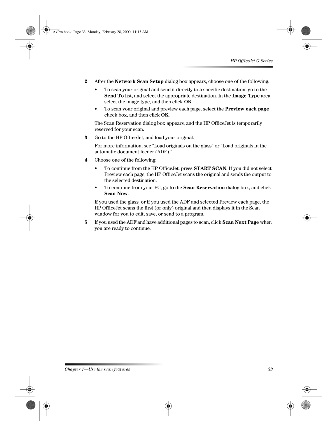 HP g95, g85xi, g55xi manual AvPrn.book Page 33 Monday, February 28, 2000 1113 AM 