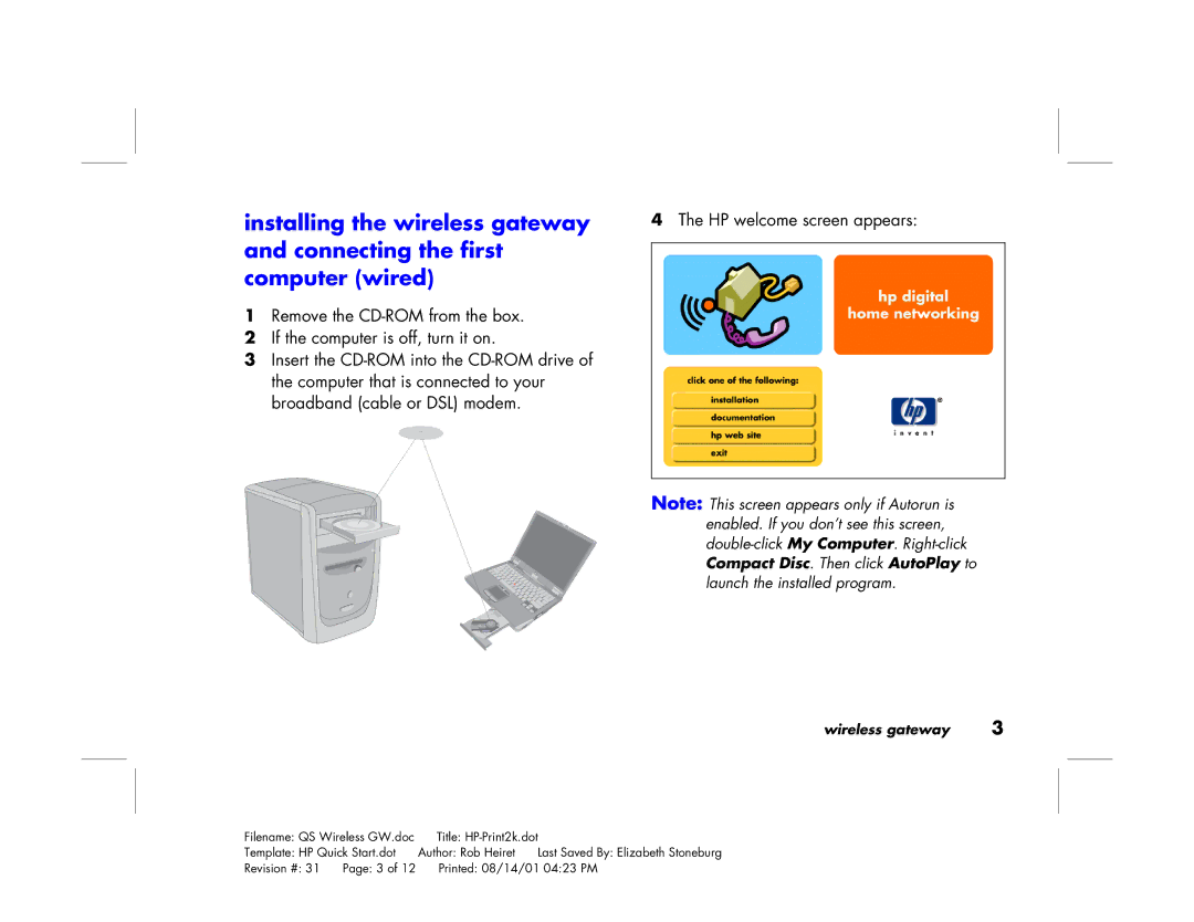 HP Gateway hn200w manual Wireless gateway 