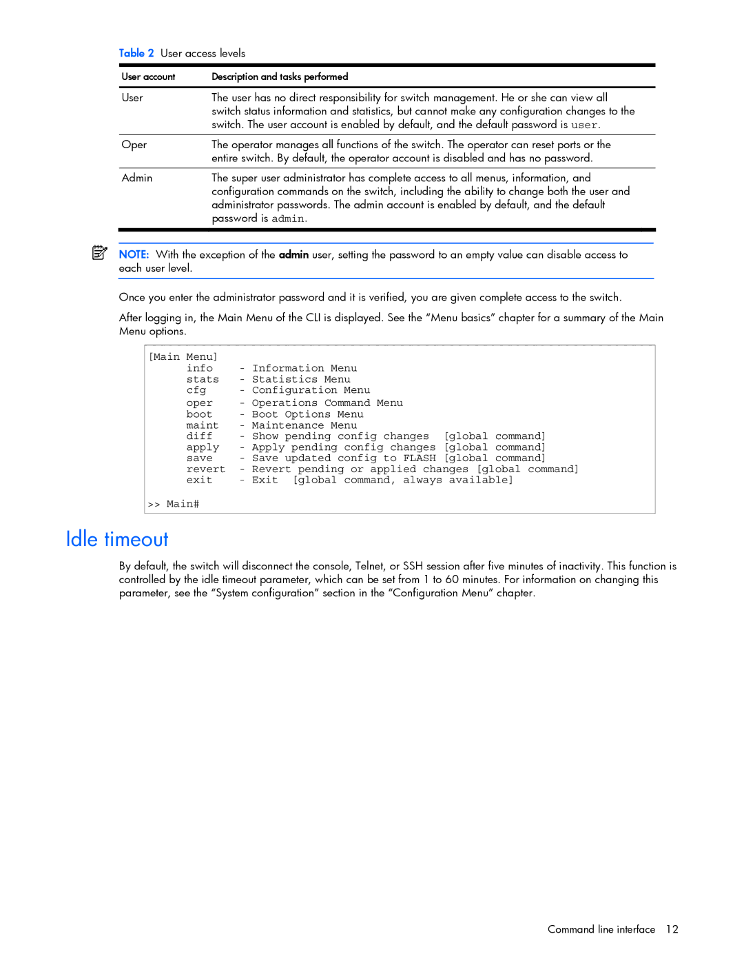 HP GbE2c manual Idle timeout 