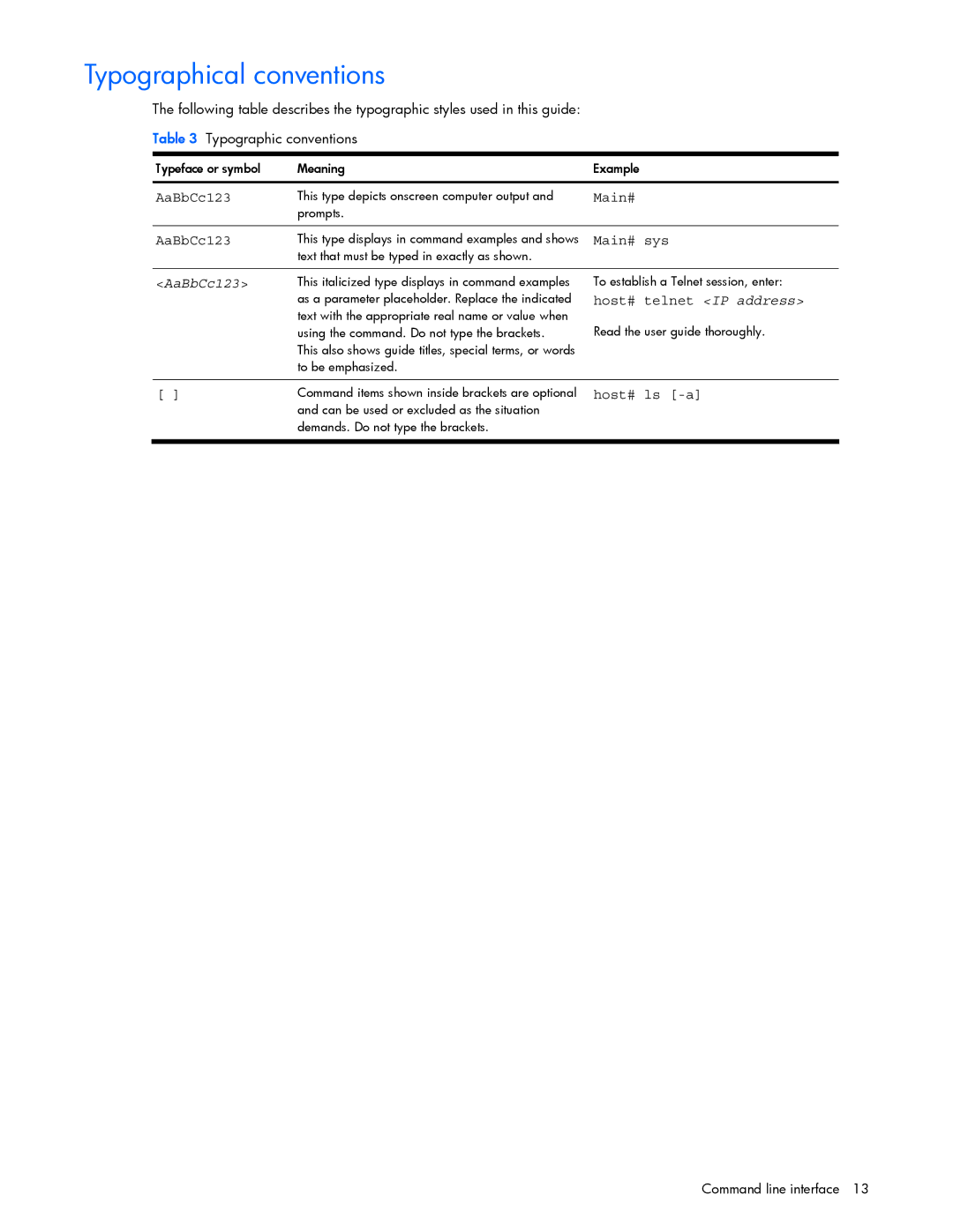 HP GbE2c manual Typographical conventions, AaBbCc123 