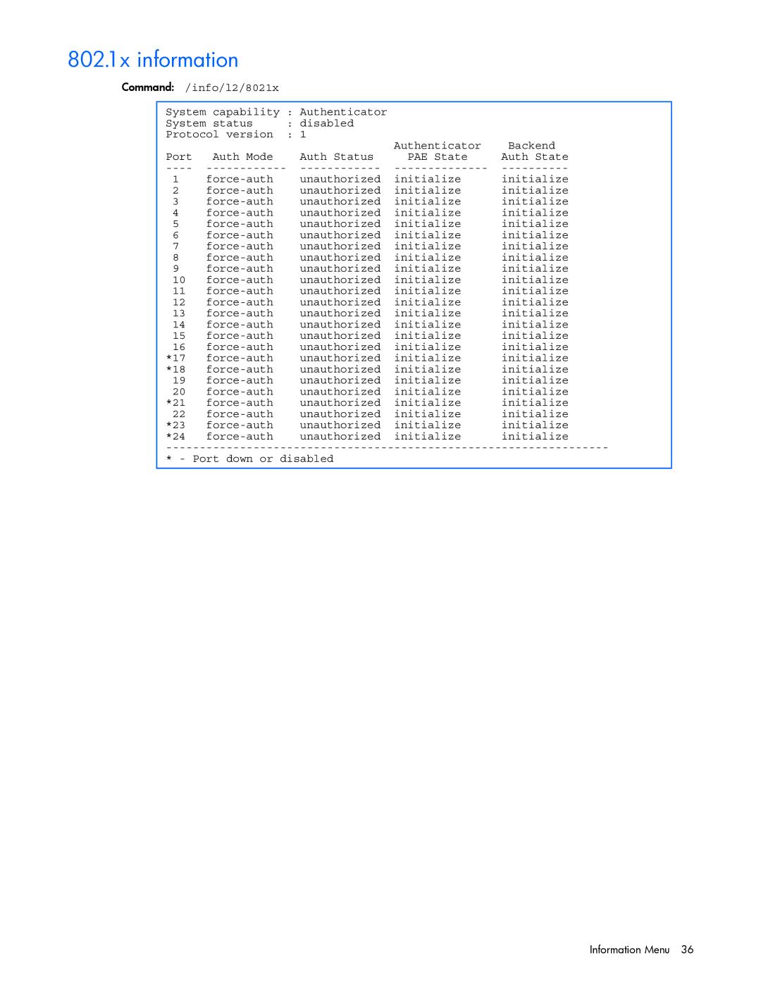 HP GbE2c manual 802.1x information 