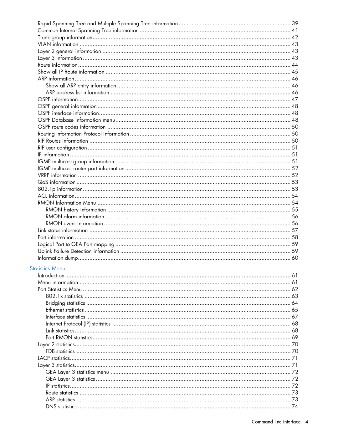 HP GbE2c manual Statistics Menu 