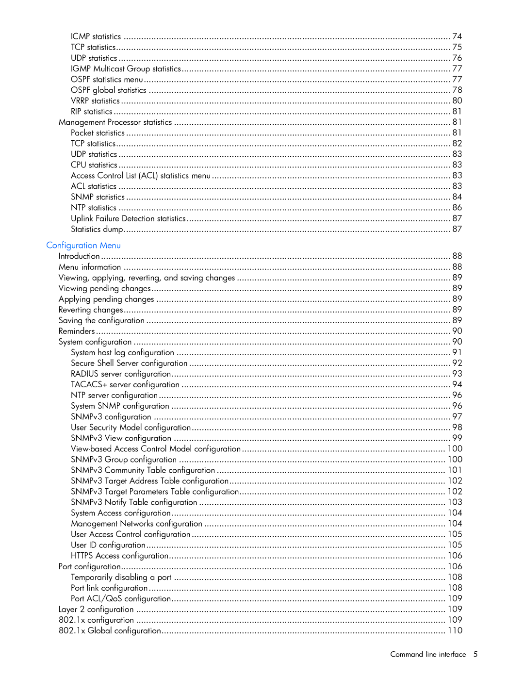 HP GbE2c manual Configuration Menu 