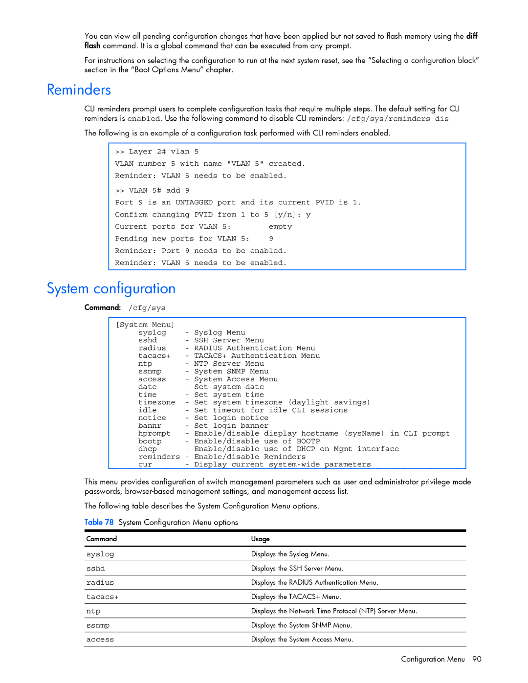 HP GbE2c manual Reminders, System configuration 