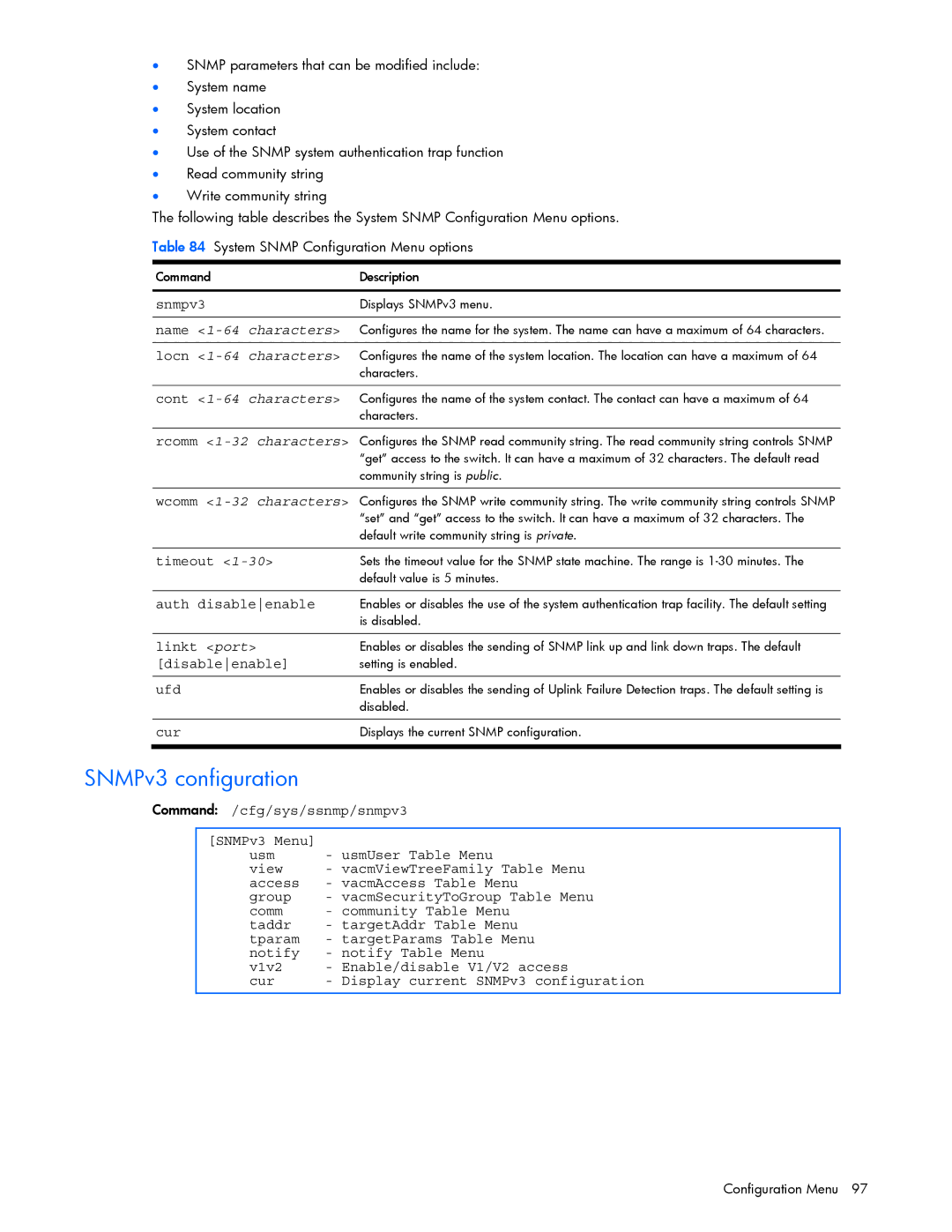 HP GbE2c manual SNMPv3 configuration, Name 1-64 characters, Characters 