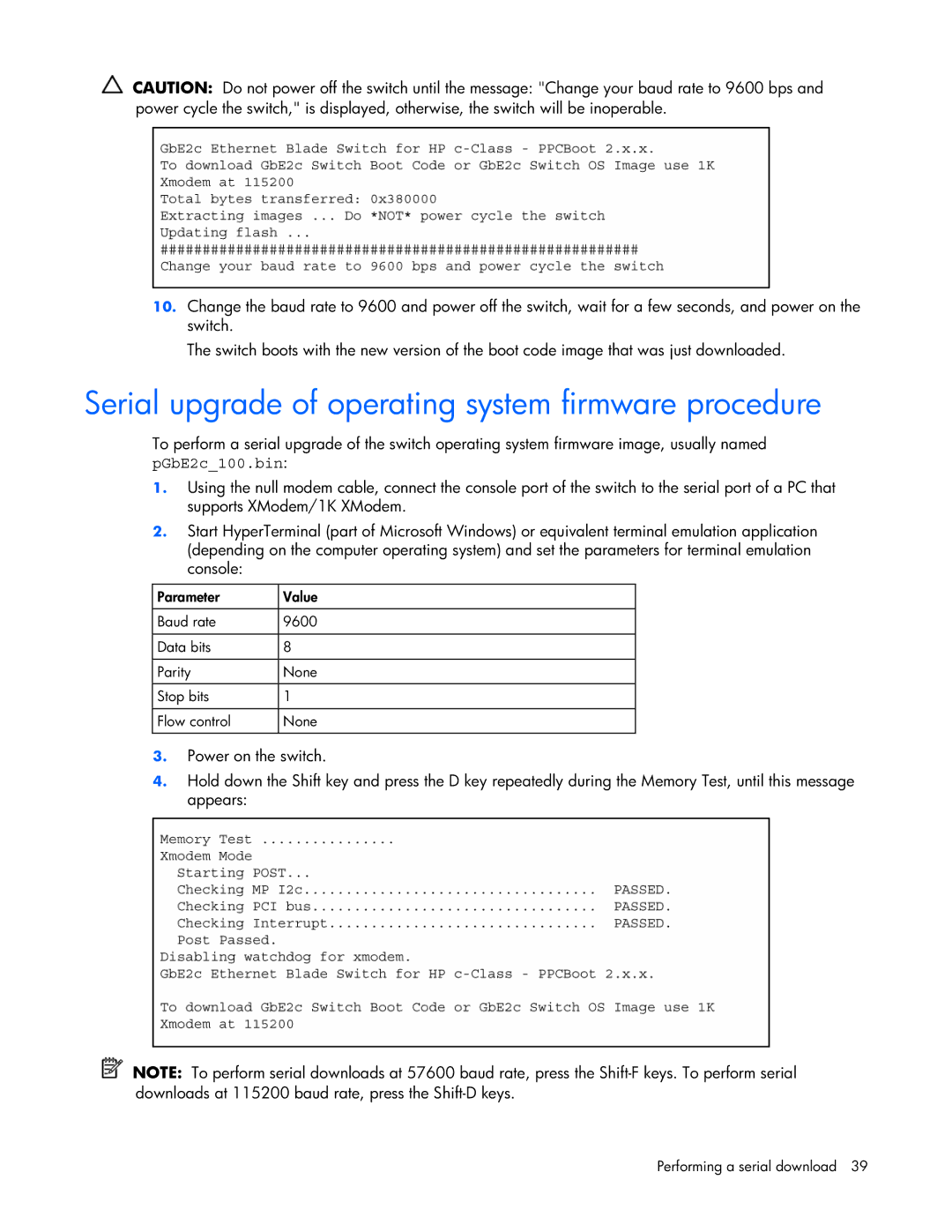 HP GbE2c manual Serial upgrade of operating system firmware procedure 