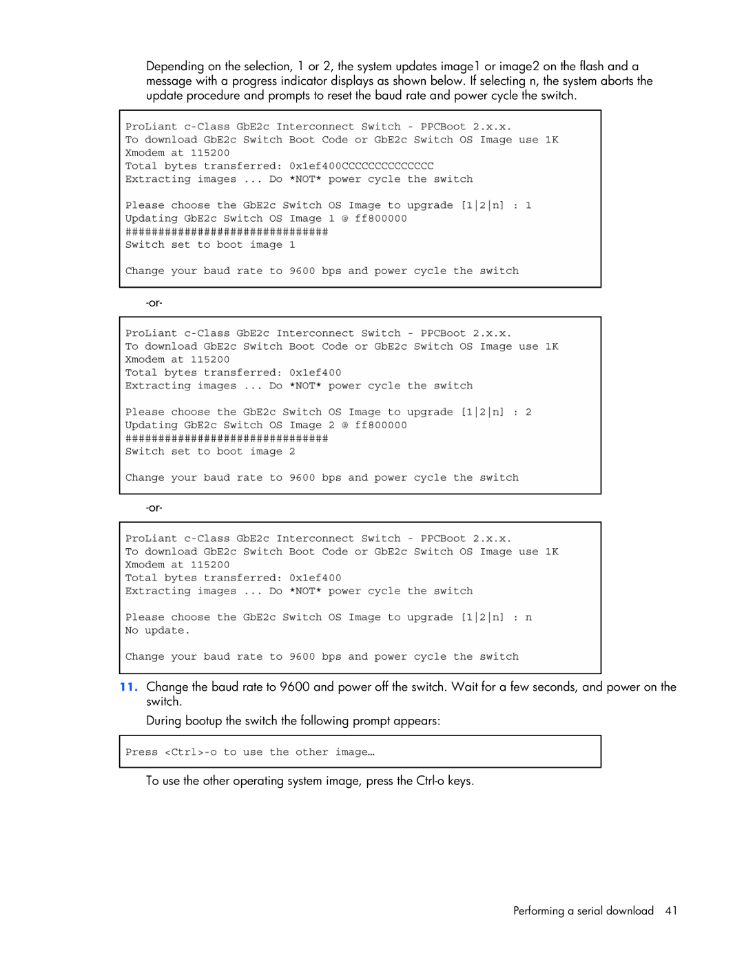 HP GbE2c manual Performing a serial download 