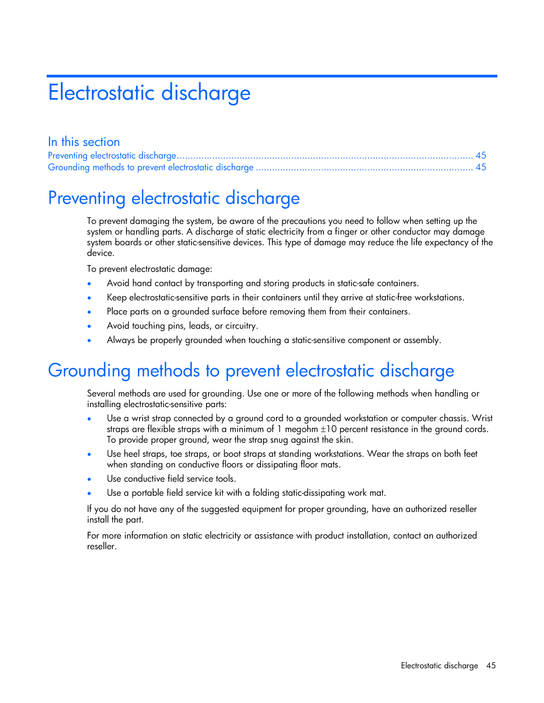 HP GbE2c Electrostatic discharge, Preventing electrostatic discharge, Grounding methods to prevent electrostatic discharge 