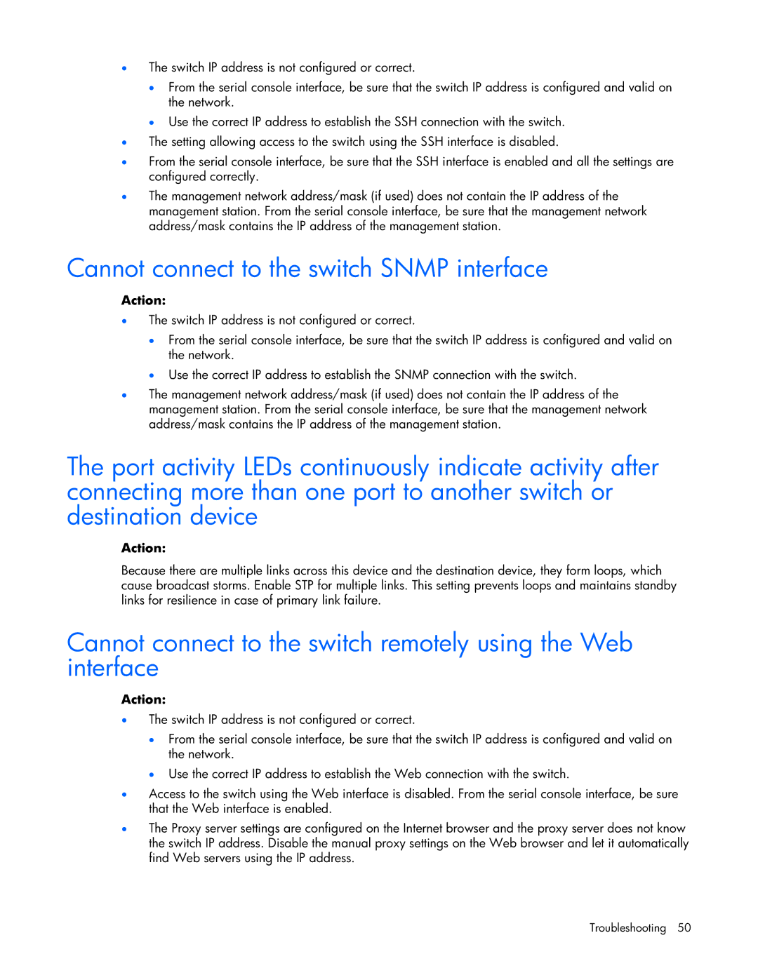 HP GbE2c manual Cannot connect to the switch Snmp interface 