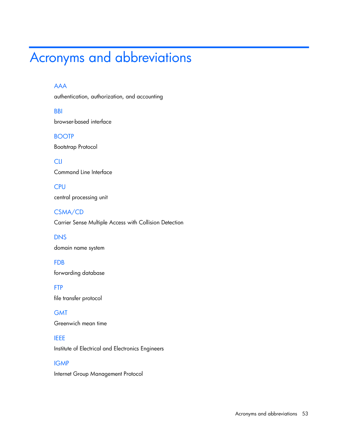 HP GbE2c manual Acronyms and abbreviations 