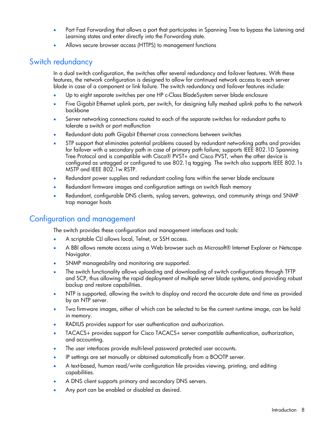 HP GbE2c manual Switch redundancy, Configuration and management 