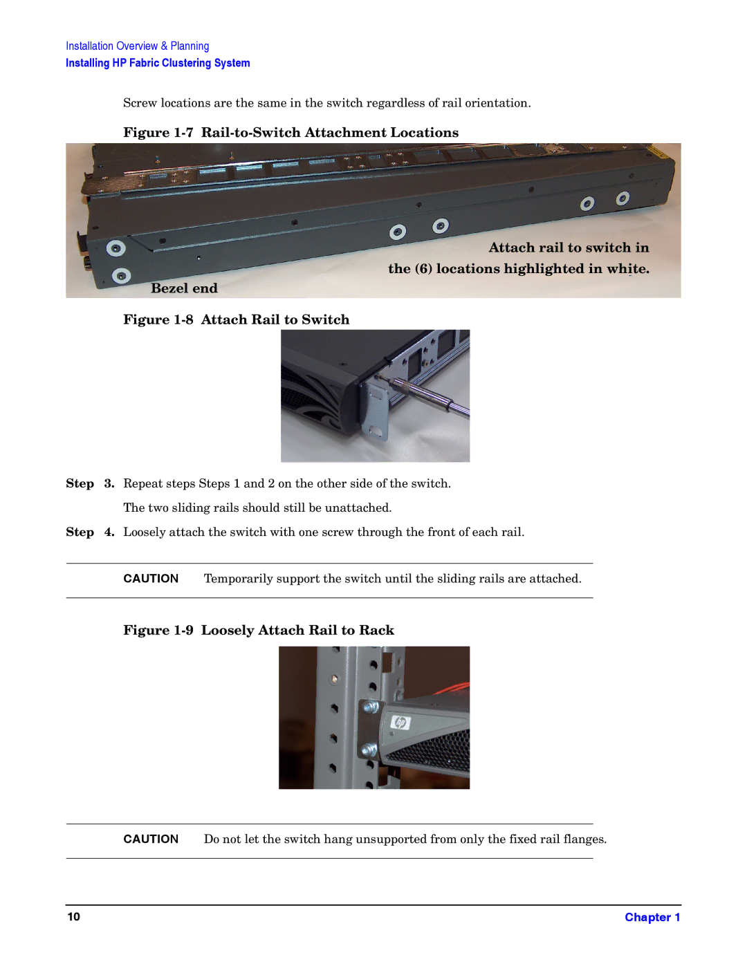 HP General IO Connectivity manual Attach Rail to Switch 