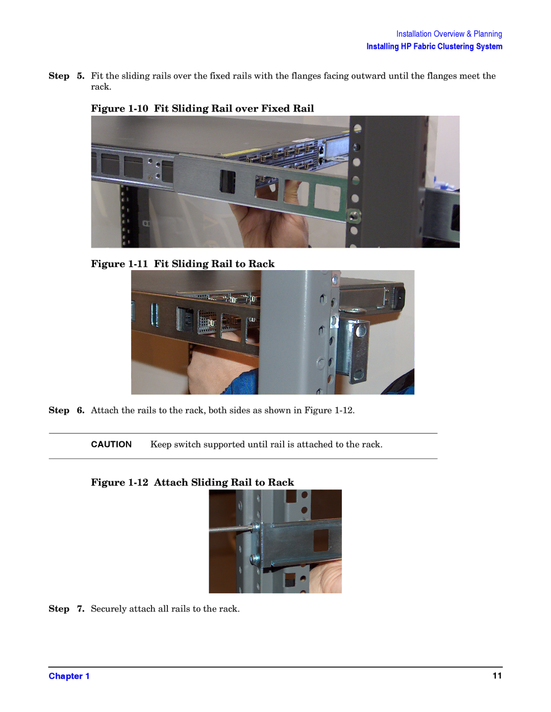 HP General IO Connectivity manual Fit Sliding Rail over Fixed Rail 